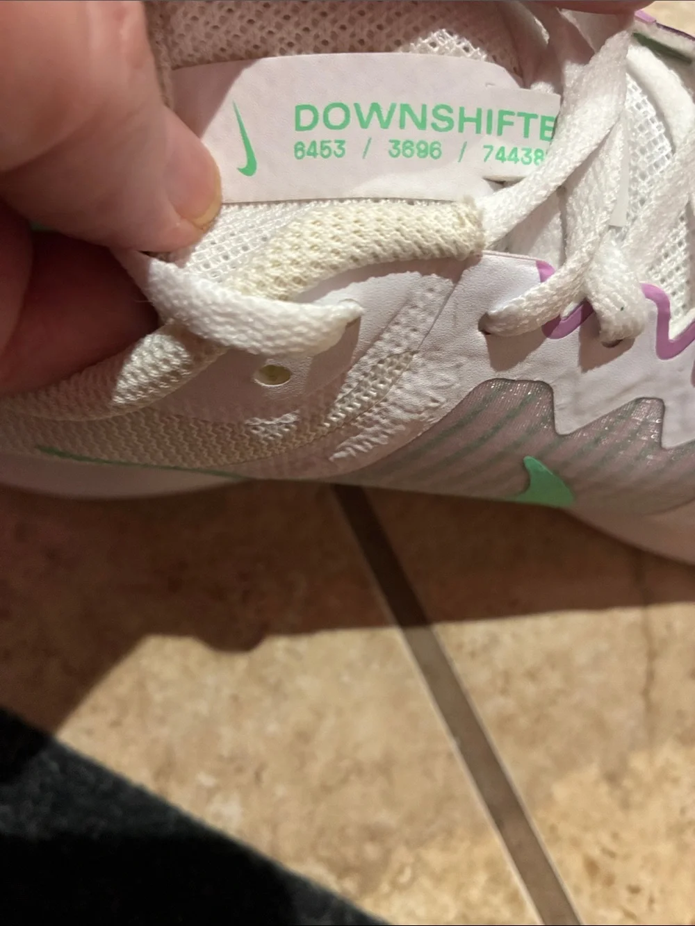Nike White Running Sneakers with Mint Green Swoosh. DownShifter Running Shoes.